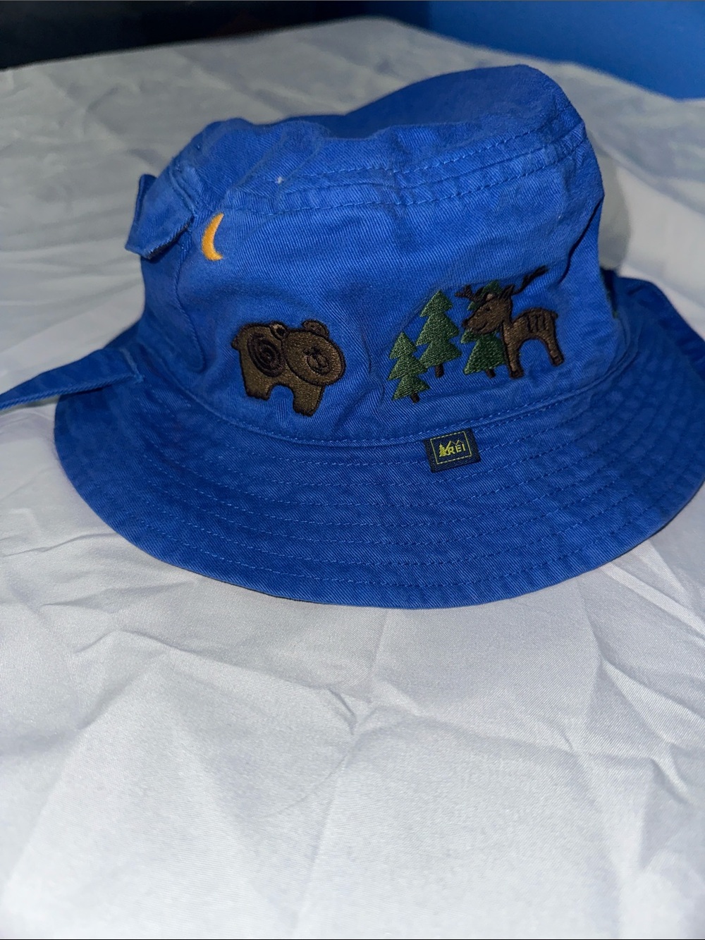 REI Kids' Royal Blue Bucket Hat with Forest Embroidery